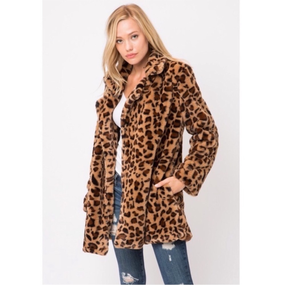 Ellie & Kate Leopard Faux Fur Coat Jacket Medium